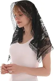[MRDLKNX] Floral Lace Veils, Head Coverings for Women, Chapel Veil Lace Shawl, Mass Mantilla Veils Short Scarf for Bridal Women