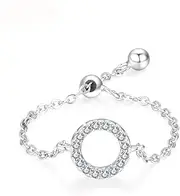 [Kokoma] Sterling Silver 925 Star Ring Adjustable Link Chain Stacking Band Cubic Zirconia Promise Engagement Rins Statement Bands Fashion Jewelry