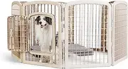 Amazon Basics 8-Panel Plastic Pet Pen Fence Enclosure With Gate - 163 x 163 x 86 Centimeters, Beige