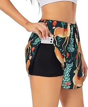 [GaxfjRu] Christmas Tree Elk Print Women's Running Shorts High Waisted Running Shorts Pocket Sporty Gym Elastic Short, Black, XXL