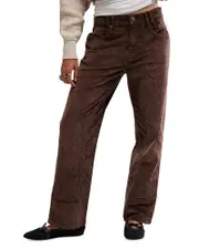 Free People Risk Taker Corduroy High Rise Straight Jeans in Chocolate Truffle