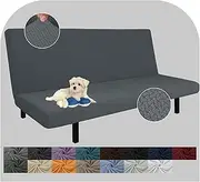 JIVINER Super Stretch Futon Cover Jacquard Soft Futon Sofa Cover Full Size Futon Slipcovers Washable Armless Sofa Bed Furniture Protector Couch Cover with Elastic Bottom (Futon, Dark Grey)