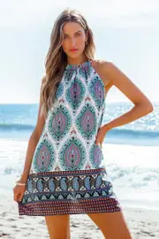 Cupshe Bohemian Bliss Paisley Mini Dress - Blue,L