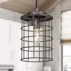 LNC 1-Light Farmhouse Rustic Gray Mini Pendant Cage Foyer Hall Island Bar Light