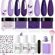Dip Powder Nail Kit for 4 Colors System Starter Kit Acrylic Dipping System,4 PCS Dipping Powder,4 PCS 10ml Liquid Nail Kit Purple Blue Acrylic Set (Dip-7pcs-03)