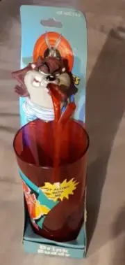 Vintage 1999 Taz Tasmanian Devil Looney Tunes Drink Buddy Silly Straw Cup NEW