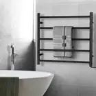 Wall Mounted Heated Towel Rail Rack Electric Warmer Black Powder Coated Steel