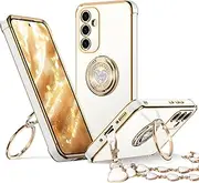 [XYZ] for Galaxy A35 5G Case with Stand, Samsung A35 Phone Case with Double Ring, Women Girls Bling Luxury Protective Phone Case Heart for Samsung Galaxy A35, White