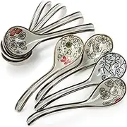 Cididu 8 Pcs Asian Ceramic Soup Spoons, Japanese Ramen Spoon with Long Curved Handle, Chinese Soup Spoon, Porcelain Tablespoon, Kitchen Serving Spoon for Miso, Noodles, Cereal, Wonton, Dumpling Rice
