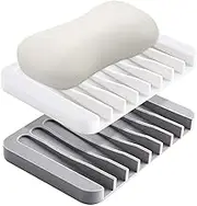 Soap Dish Holder, Shower Bracket, Protective Tray Box, Silicone Sink, Deck Bathtub, Shower Tray, soap Drain, Silicone soap Holder, Shower, Bathroom, Kitchen, Bathtub, Shaver (Gray+White)