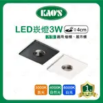 家家亮~附發票 KAOS LED 3W 4CM 方型崁燈 高氏 KAO'S 嵌燈 櫥櫃燈 展示燈 崁燈