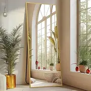 Sweetcrispy Full Length Mirror 64"x21" Full Body Floor Mirror Standing Hanging or Leaning Wall, Large Wall Mirror with Stand Aluminum Alloy Thin Frame for Bedroom Cloakroom, Gold