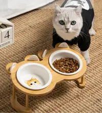 在飛比找樂天市場購物網優惠-❀樂天優選好物❀貓碗雙碗貓糧盆防打翻陶瓷寵物狗飯碗飲水斜口保