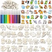 gisgfim 36Pcs Wooden Magnet Painting Craft Kit DIY Wooden Magnets Coloring Arts Crafts for Kids Ages 4-8 8-12 for Birthday Party Gifts Toys Jungle Animal Crafts Creativity Supplies Party Favors