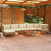 Patio Furniture Sets 8 Piece Garden Lounge Set with Cushions Honey Brown Pinewood
