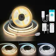 ALITOVE 24V COB LED Light Strip White CCT Tunable CRI>90 High Density LED Strip Light Kit with APP Control Music Mode 9.8ft 1824LEDs Dimmable 2700K-6500K LED Tape Light for Home Mirror Bookshelf
