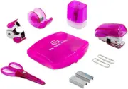 Products Pink Mini Office Supply Kit Portable Case with Scissors, Paper Clips, T