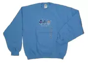 Jerzees womens Pullover Sweater Medium Christmas blue with 3 Snowmen NEW