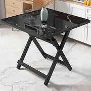 Hbluefat Folding Table, 27.56in Square Wood Dining Table, Portable Sofa Side Table, Snack Table, Picnic Table, Coffee End Table for Home Office, Small Spaces, Indoor/Outdoor (Black Marble)