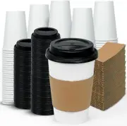 100 Pack 16 Oz Disposable Coffee Cups with Lids and Sleeves - to Go Paper Coffee