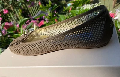 JIMMY CHOO 8 US 38 EU Taupe Leather Perforated Ballet Flats Shoes Bag NEW In Box