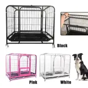 38" Pet Dog Cage Crate Kennel Cat Collapsible Metal Cages Playpen Large 4 Wheels