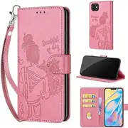Case for Apple iPhone 12/12 Pro, Girl PU Leather Flip Magnet Wallet Stand Card Slots Hand Strap Protective Cover for Apple iPhone 12/12 Pro (NH-Pink)