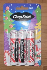 ChapStick Holiday Candy Cane Flavored Lip Balm, 0.15oz, 3 Pack. NEW!