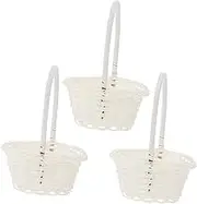 Tofficu 3 Pcs Storage Basket Small Basket with Handle Woven Wicker Basket Woven Picnic Basket Food Storage Flower Girl Basket for Wedding Woven Easter Basket Rattan Basket Baby White