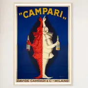Galrie Davide Campari Clowns Vintage Art Nouveau Poster - Red and White Design Artwork, Wood Frame, A2 42 x 60cm (16 x 24inch)