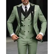 Men's Wedding Prom Party Suits Sage Light Grey Daily Party Solid Colored Tailored Fit 3 Piece Single Breasted One-button
