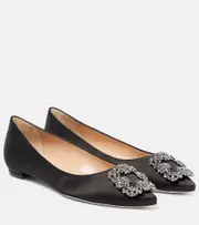 [Manolo Blahnik] Manolo Blahnik Hangisiflat embellished satin ballet flats AU 7 black