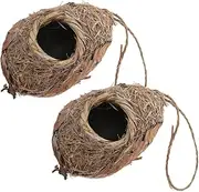 VILLFUL 2Pcs Hanging Bird Nest for Tree Comfortable Grass Woven Bird Hut Pendant for Garden for Indoor Outdoor Decor Present for Nature Lovers