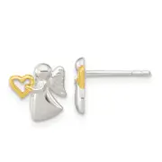 Sterling Silver Angel Gold Tone Heart Polished Post Earrings