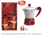 Espresso set cups and saucers & 3 Cups Stove top Coffee Maker *Heart Desing gift