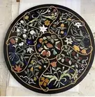 18 Inches Black Marble Side Table Antique Design Inlay Work Coffee Table Top