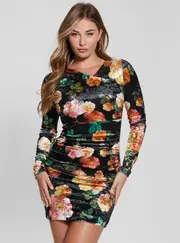 GUESS Women's Floral Tess Velvet Mini Dress Size: Large, Elastane