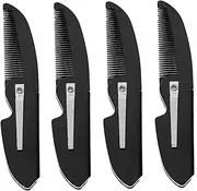 Beavorty 4Pcs Portable Folding Beard Combs Comb for Men Durable Hair Styling Tool for Travel and Home Use for Shaping Various Beard Styles