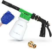 Ohuhu Car Wash Foam Gun, Soap Sprayer With 3/8" Brass Connector & Washing Mitts, Dual Filtration, 6 Levels of Foam Concentration, Quick Connect to Most Garden Hose (Green)