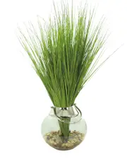 Creative Displays Green Grass in Round Glass Vase with Rocks & Acrylic Water