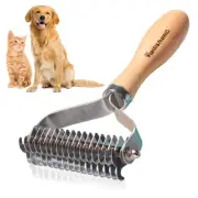 Undercoat Rake for Dogs - Professional Pet Shedding Dematting Comb with Wood ...