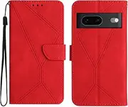 Compatible with Google Pixel 7 5G Case,Compatible with Google Pixel 7 5G Kickstand Flip Card Slot Magnetic Closure Phone Cover Red