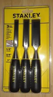 New in Pack Stanley Three 3 PCS WOOD CHISEL SET: 1/2 " & 3/4" & 1" (STHT16727 )