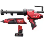 Milwaukee Rotary Tool 12V Li-Ion Cordless w/ Caulk/Adhesive Gun + 6Ah XC Battery