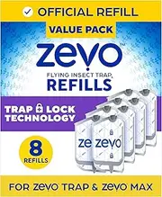 Flying Insect Trap Refill - for The Zevo MAX & Standard Indoor Fly Trap - Catch Gnats, House & Fruit Flies - Easy to Use - Mess-Free Disposal (8 Refill Cartridges)