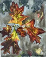 Original Art Painting Fall Leaves Botanical "Sprig" Oil Acrylic Canvas 8x10 OOAK