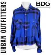 Urban Outfitters BDG Plaid Flannel Top Pearl Snap Button-Down Peplum Medium