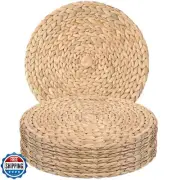 12" Water Hyacinth Woven Round Placemats Set of 8 - Wicker Boho Farmhouse Pla