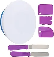 HOLIDYOYO 6pcs Set Manual Cake Decorating Turntable Round Plastic Cake Rotating Table Spatula for Hotel Banquet