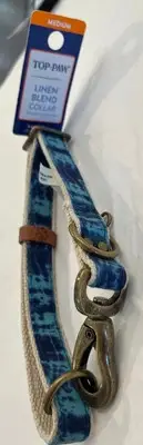 NWT Top Paw Blue Tie Dye Adjustable Linen Blend Dog Collar Medium 14”-20”